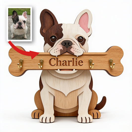 Personalized French Bulldog Wooden Key Rack Wall Hanging Organizer