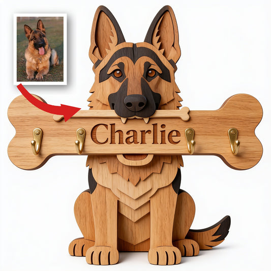 Personalized Adult Black & Tan German Shepherd Wooden Key Rack Wall Hanging Gift