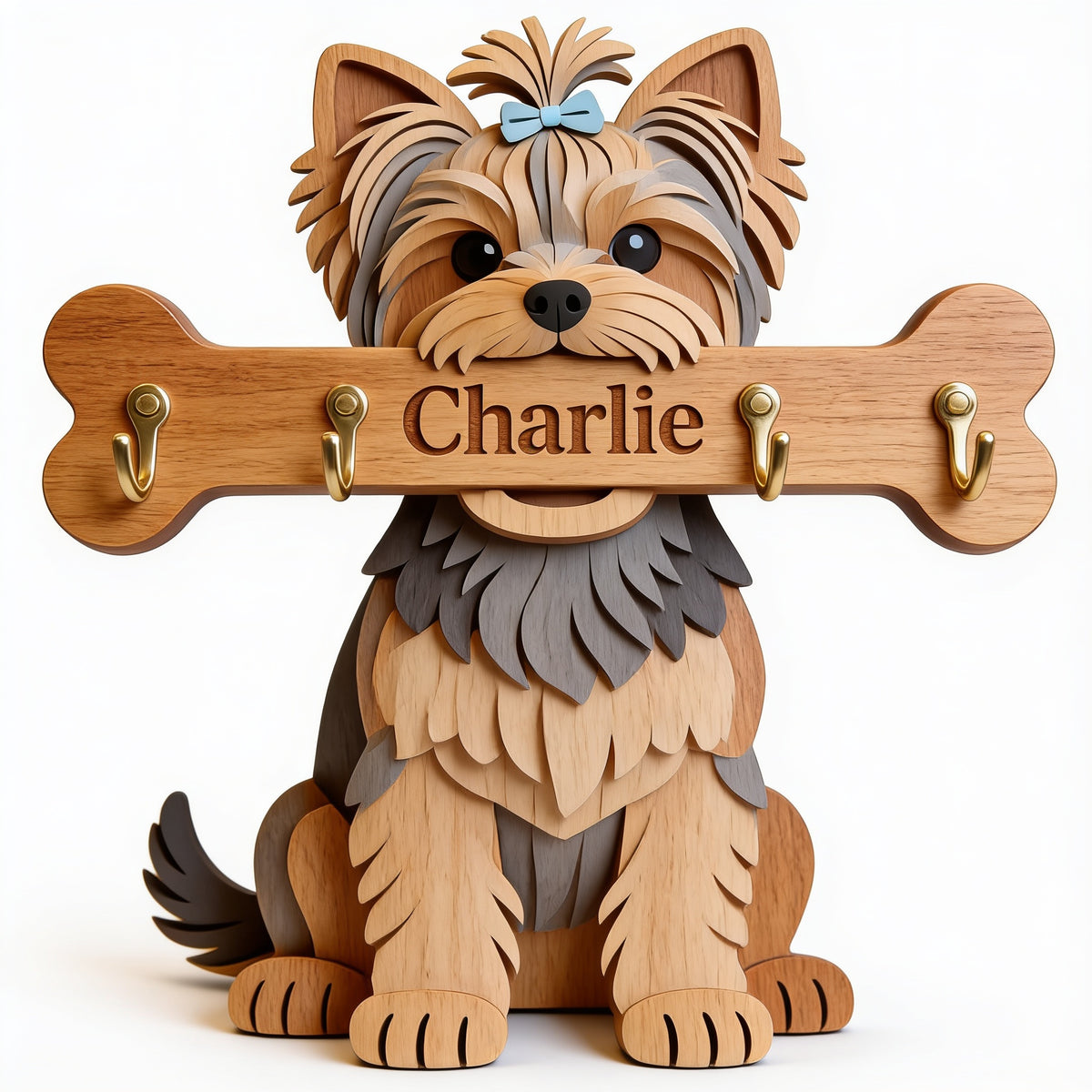 Personalized Black and Tan Yorkshire Terrier Wooden Key Rack Dog Lover Gift