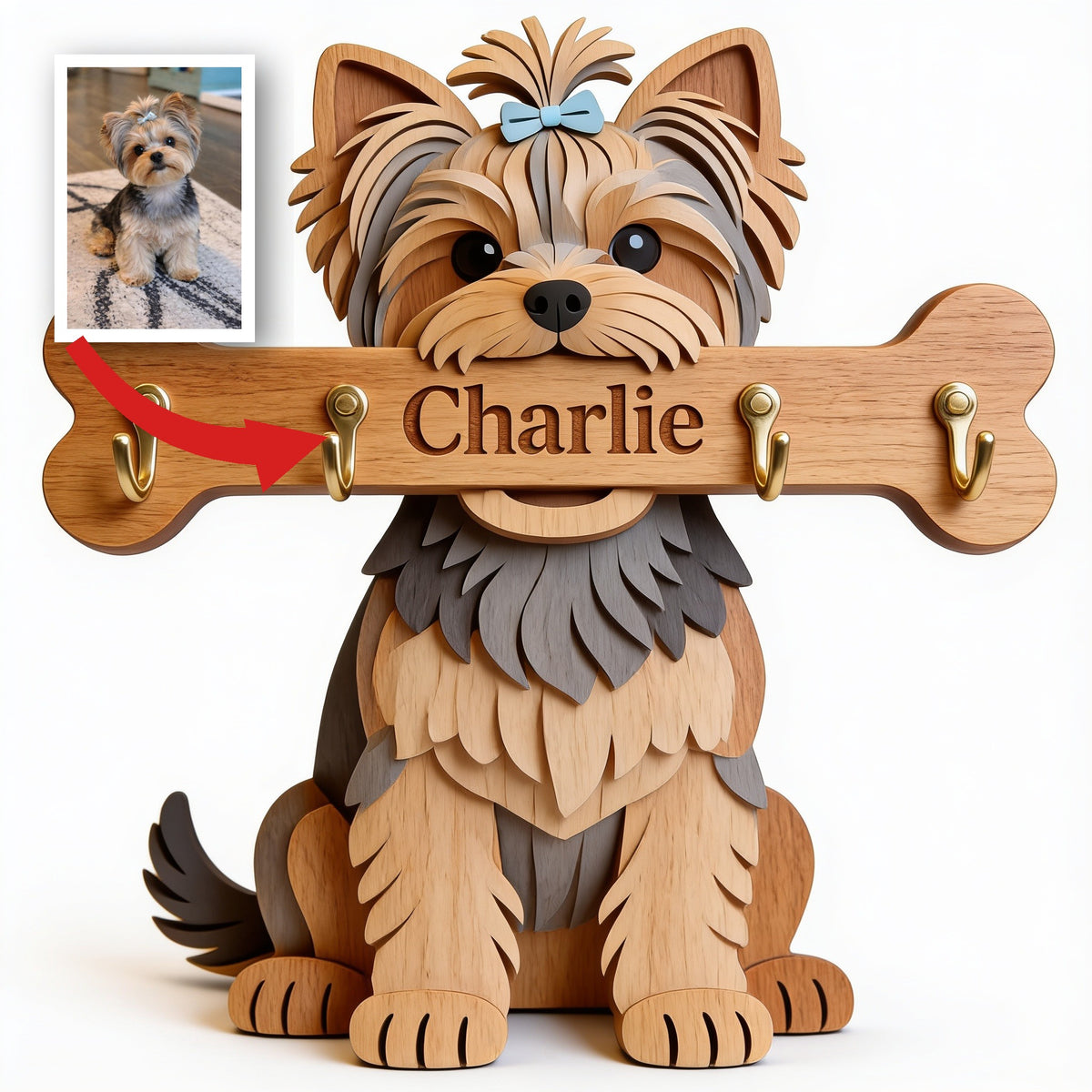 Personalized Black and Tan Yorkshire Terrier Wooden Key Rack Dog Lover Gift
