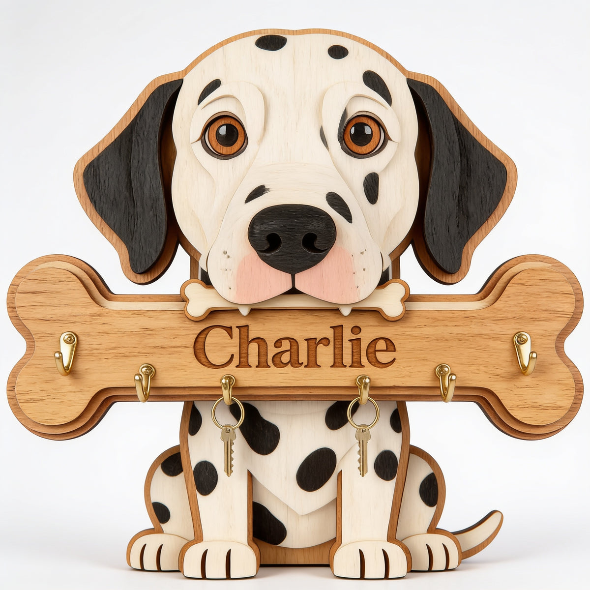 Personalized Dalmatian Wooden Key Rack Custom Spotted Dog Wall Hanging Gift