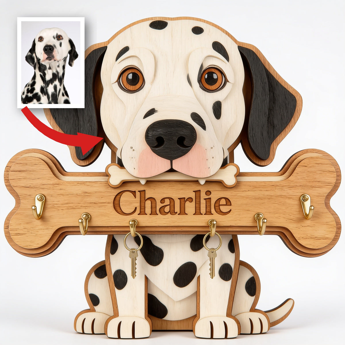 Personalized Dalmatian Wooden Key Rack Custom Spotted Dog Wall Hanging Gift