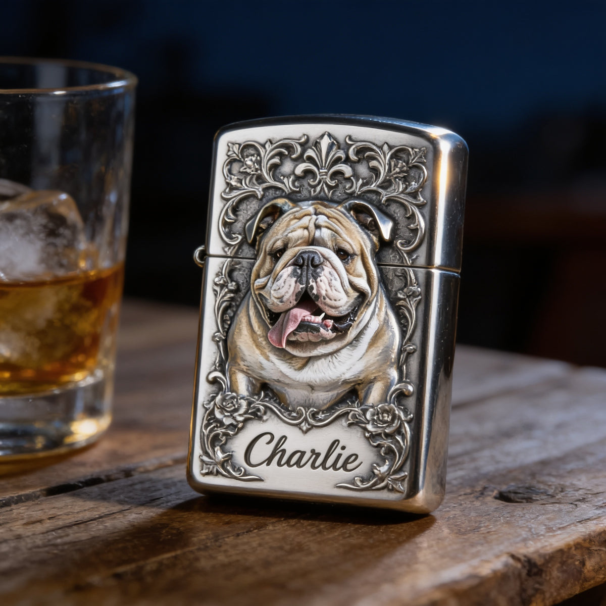 Personalized Fawn and White Adult Bulldog Lighter Custom Pet Owner Gift