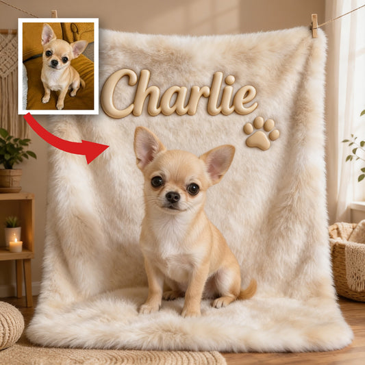 Personalized Fawn and White Chihuahua Puppy Pet Blanket Dog Owner Gift