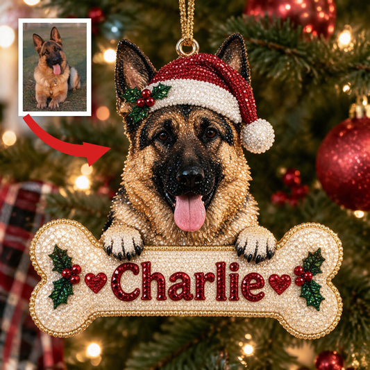 Personalized Christmas Black and Tan German Shepherd Diamond Painting Ornament Kit