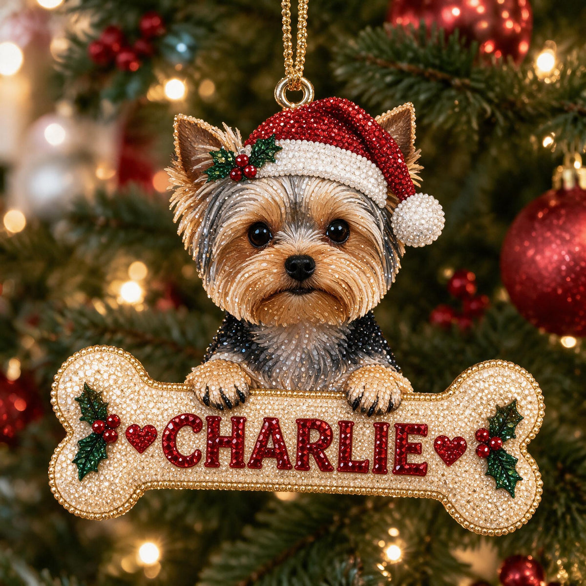 Personalized Christmas Yorkshire Terrier Diamond Painting Ornament Kit Dog Lover Gift