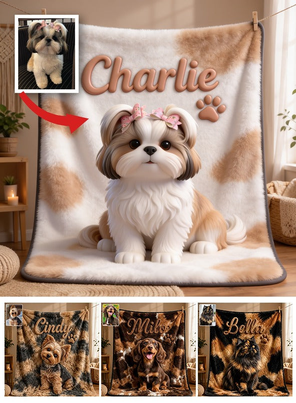 Personalized Fluffy Shih Tzu Pet Blanket Custom Dog Owner Gift