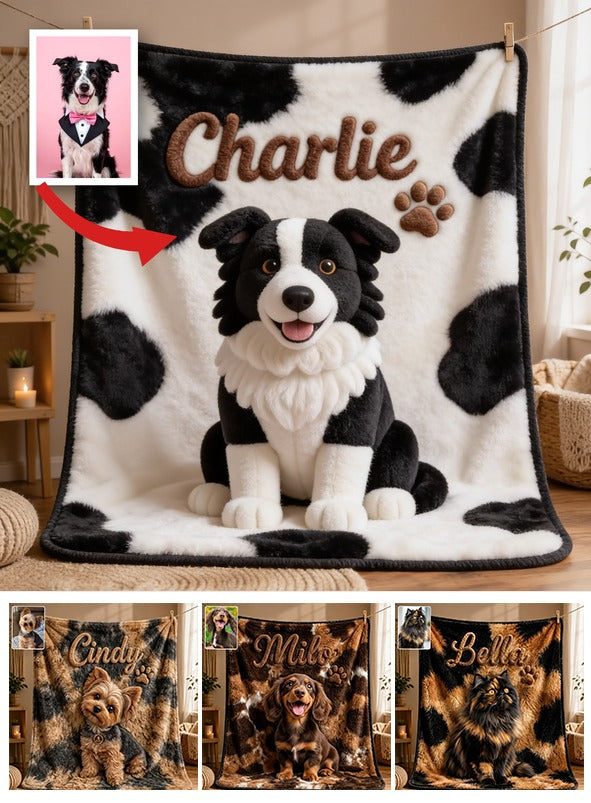 Personalized Black and White Border Collie Pet Blanket Dog Owner Gift
