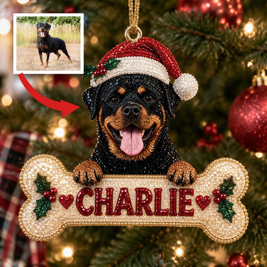 Personalized Christmas Black and Tan Adult Rottweiler Diamond Painting Ornament Kit