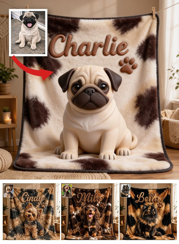 Personalized Fawn Black Mask Pug Puppy Pet Blanket Dog Owner Gift
