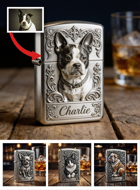 Personalized Black and White Boston Terrier Lighter Pet Owner Gift