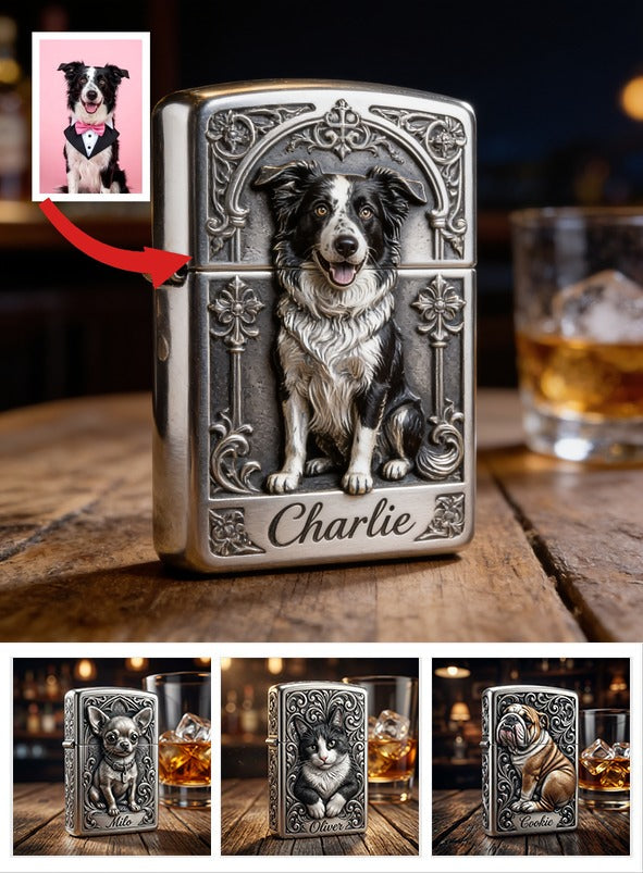 Personalized Black & White Border Collie Lighter Custom Pet Gift