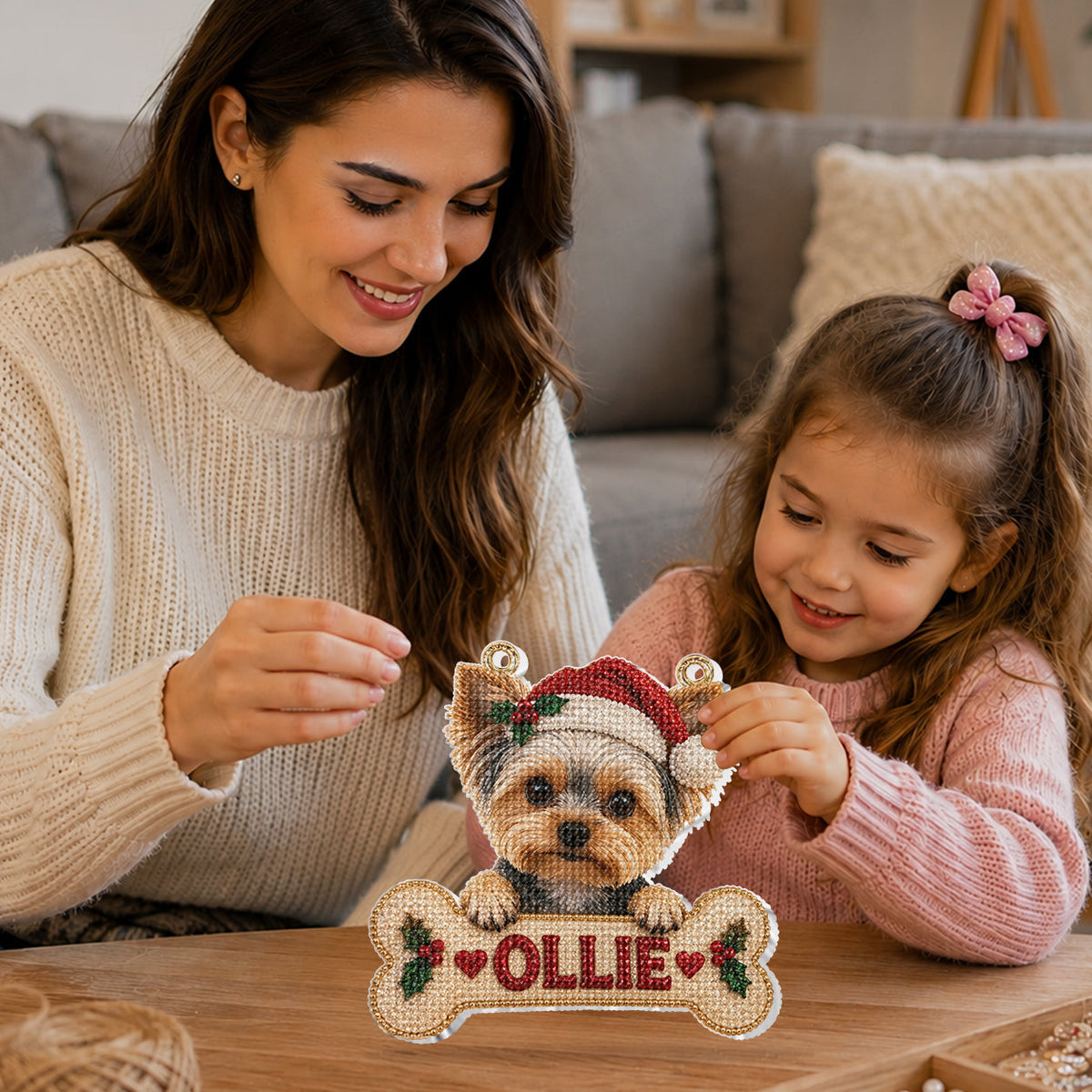 Personalized Christmas Curly Fur Poodle Diamond Painting Ornament Kit