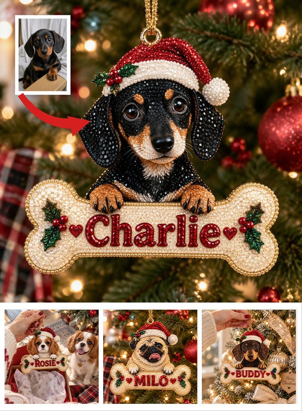 Personalized Christmas Black and Tan Dachshund Puppy Diamond Painting Ornament Kit