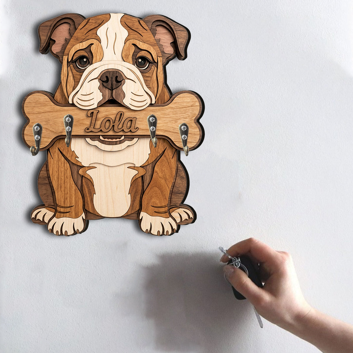 Personalized Curly Fur Poodle Wooden Key Rack Wall Hanging Organizer