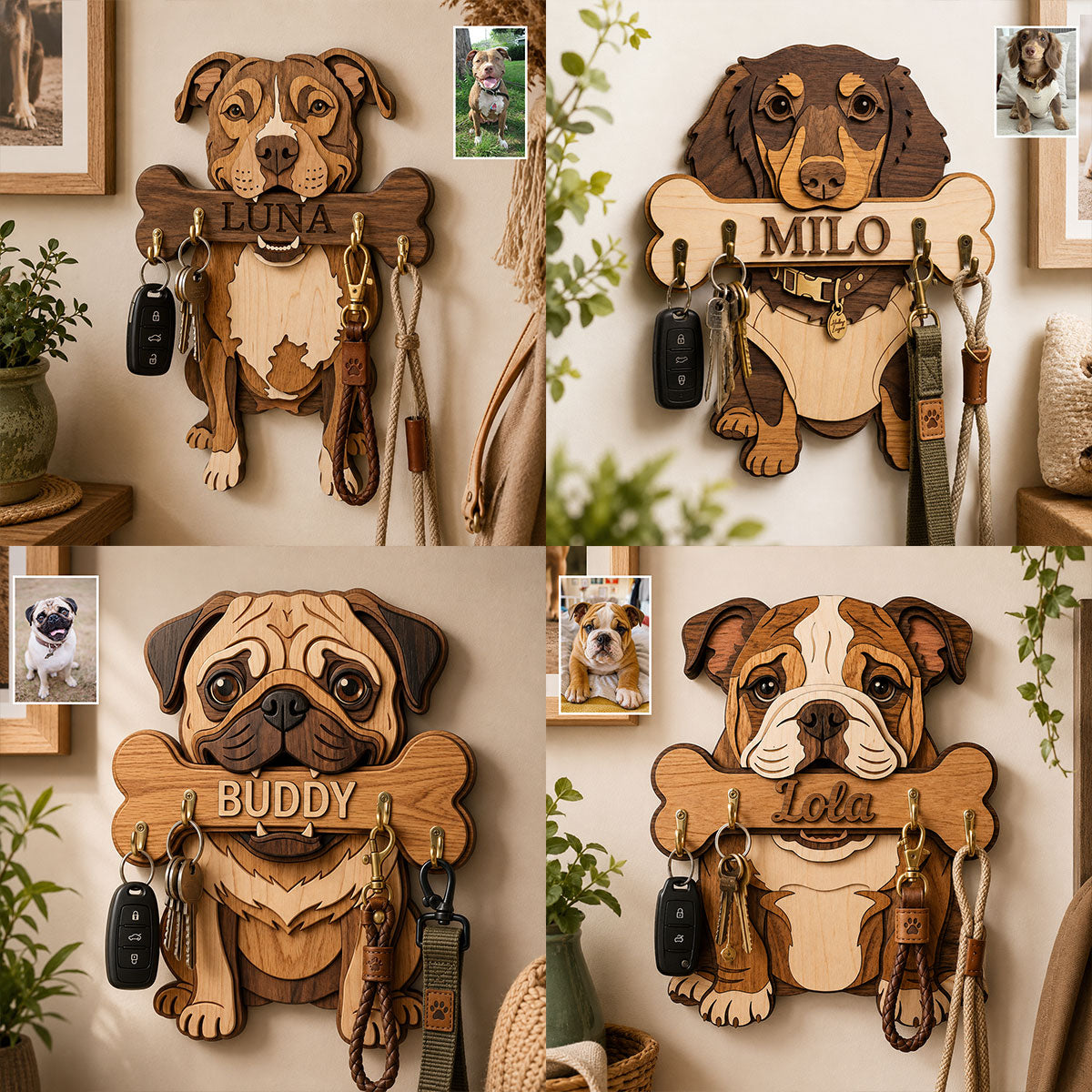 Personalized Dalmatian Wooden Key Rack Custom Spotted Dog Wall Hanging Gift
