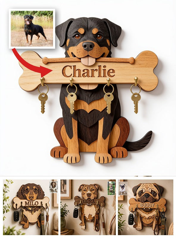 Personalized Black and Tan Adult Rottweiler Wooden Key Rack Dog Lover Home Decor Gift