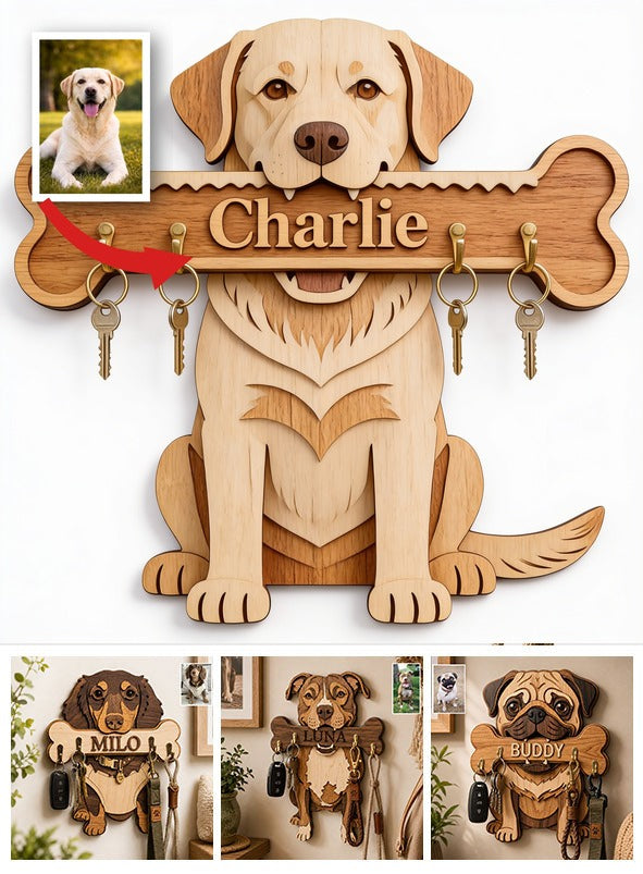 Personalized Yellow Labrador Retriever Wooden Key Rack, Custom Wall Hanging Dog Lover Gift