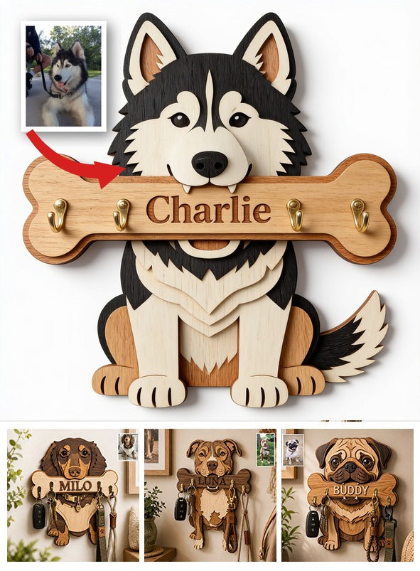 Personalized Siberian Husky Wooden Wall Mounted Key Rack Holder
