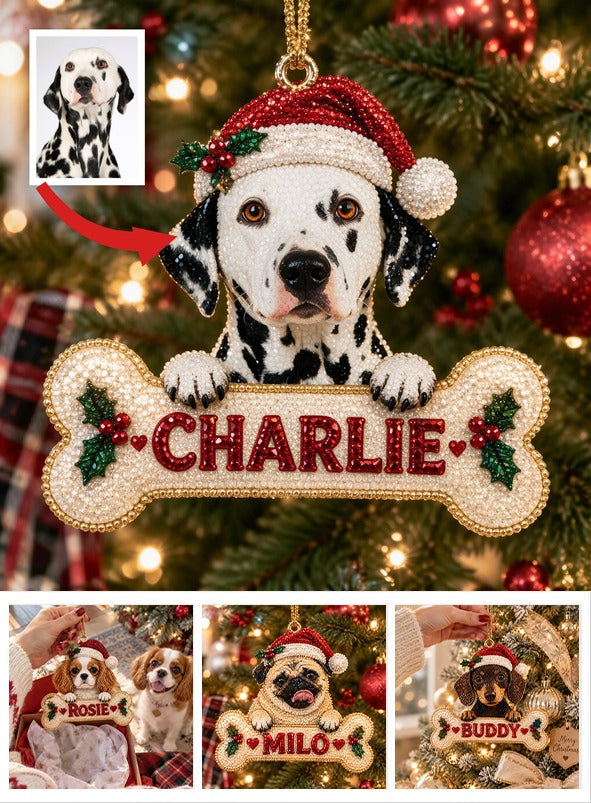 Personalized Christmas Black & White Spotted Dalmatian Diamond Painting Ornament Kit