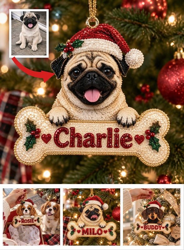 Personalized Christmas Fawn Pug Puppy Diamond Painting Ornament Kit