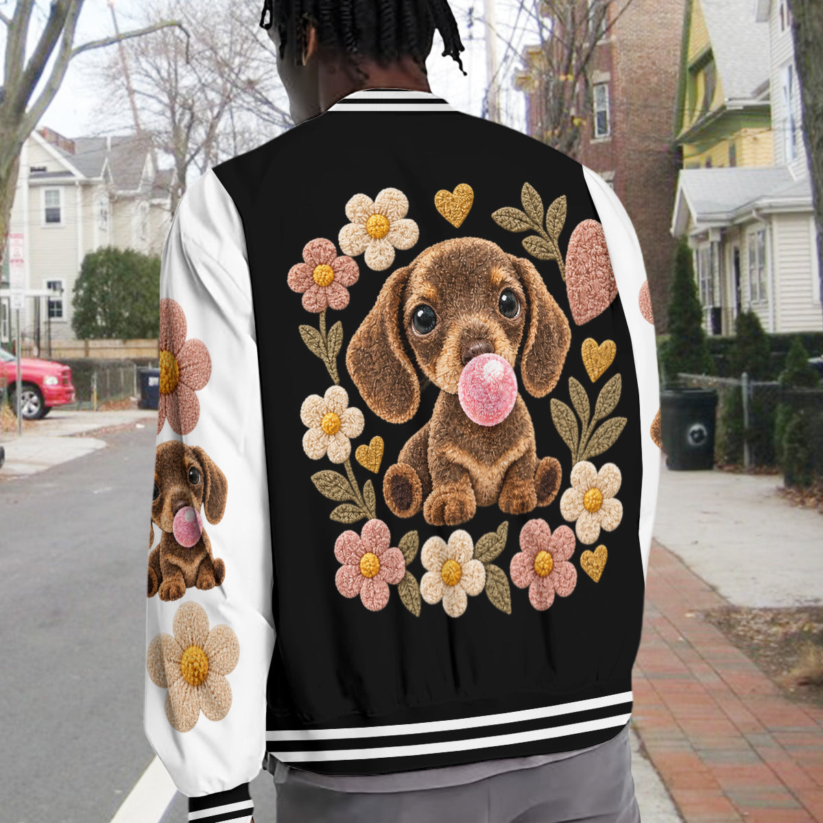 Personalized Black and White French Bulldog Varsity Jacket Dog Owner Gift