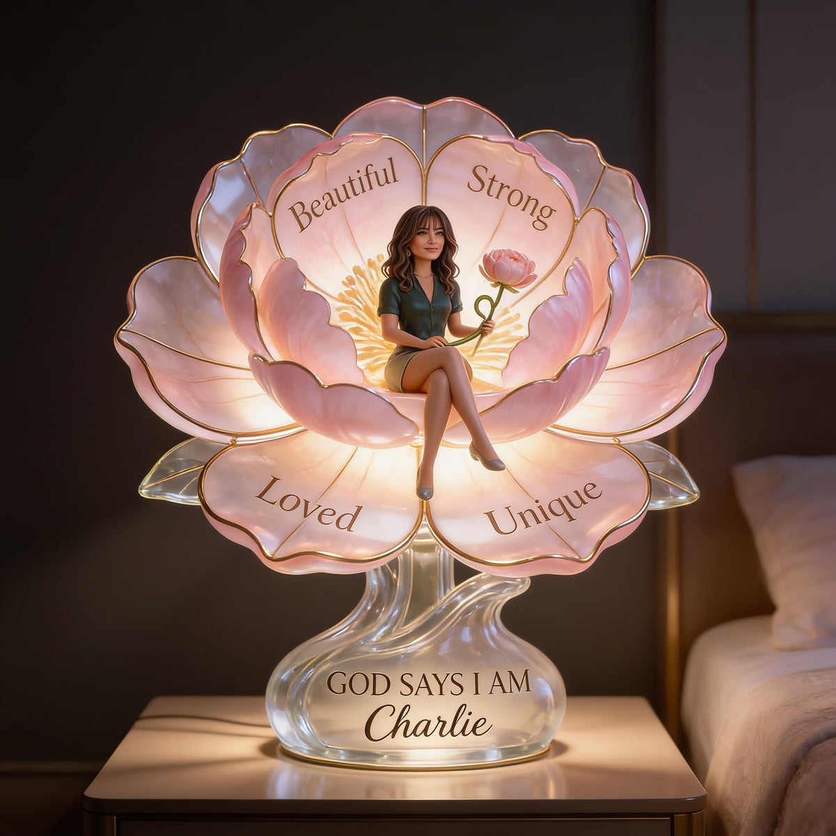 Personalized Middle-Aged Latina Woman Acrylic LED Night Light Self Love Gift