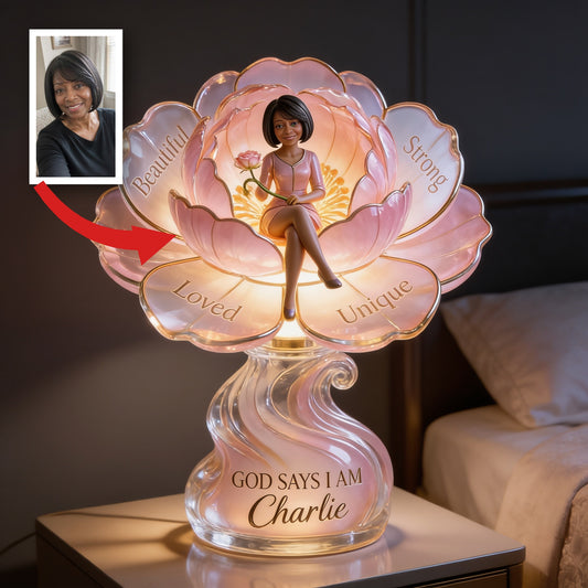 Personalized Middle-Aged Black Woman Self Love Acrylic LED Night Light