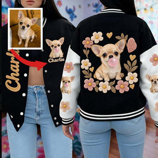 Personalized Fawn White Chihuahua Puppy Varsity Jacket Dog Lover Gift