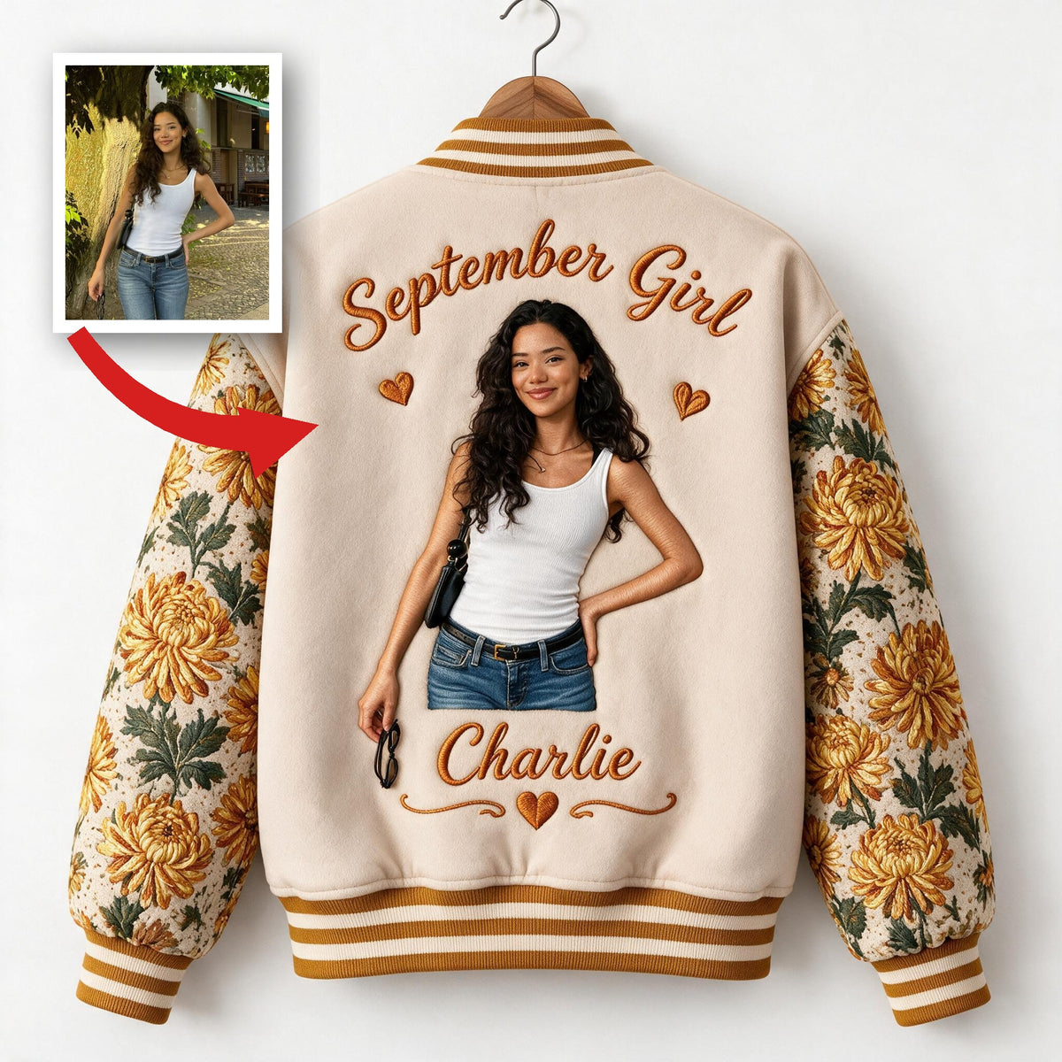 Personalized Latina Woman Floral Varsity Jacket Self Love Gift for Her