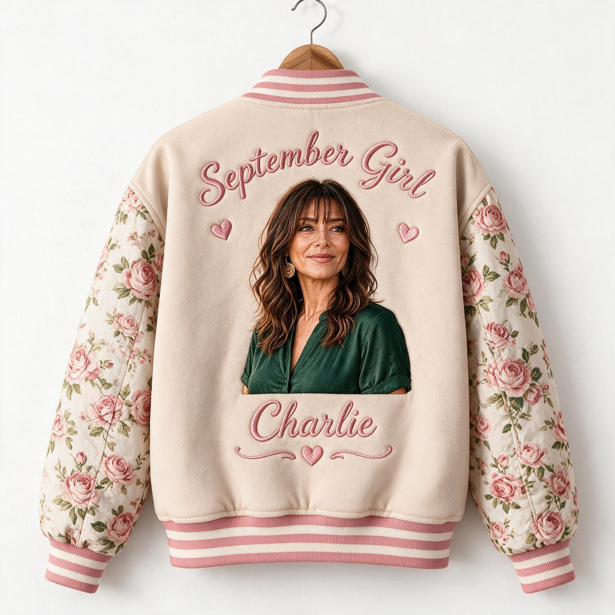 Personalized Middle-Aged Latina Woman Floral Varsity Jacket Mom Grandma Wife Gift