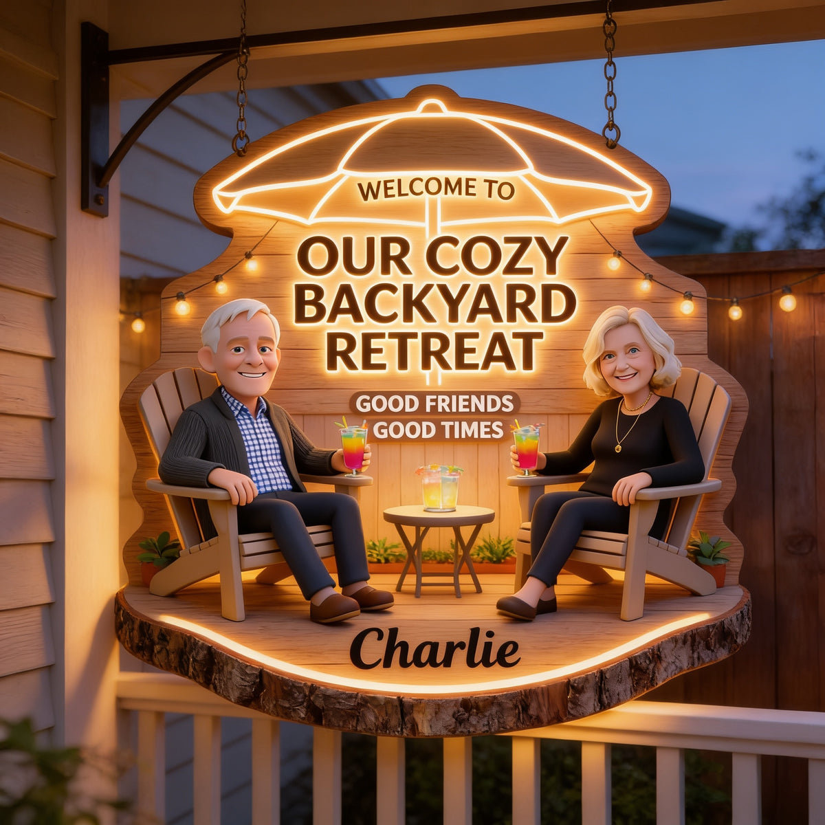 Personalized Older Couple Backyard LED Light Acrylic Sign Patio Home Decor