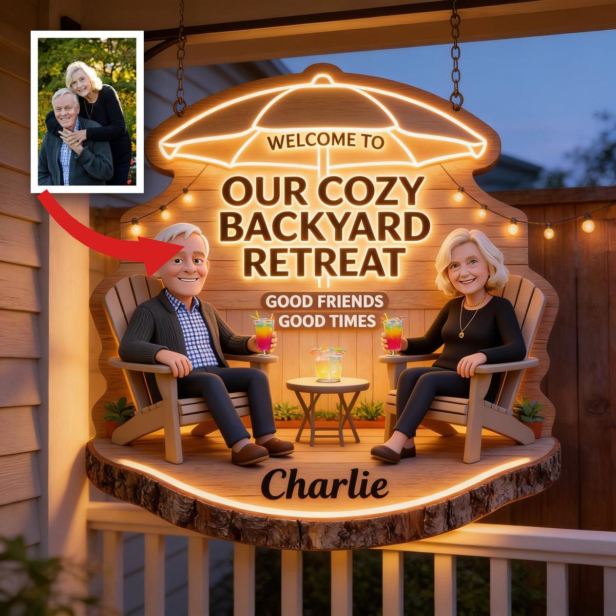 Personalized Older Couple Backyard LED Light Acrylic Sign Patio Home Decor