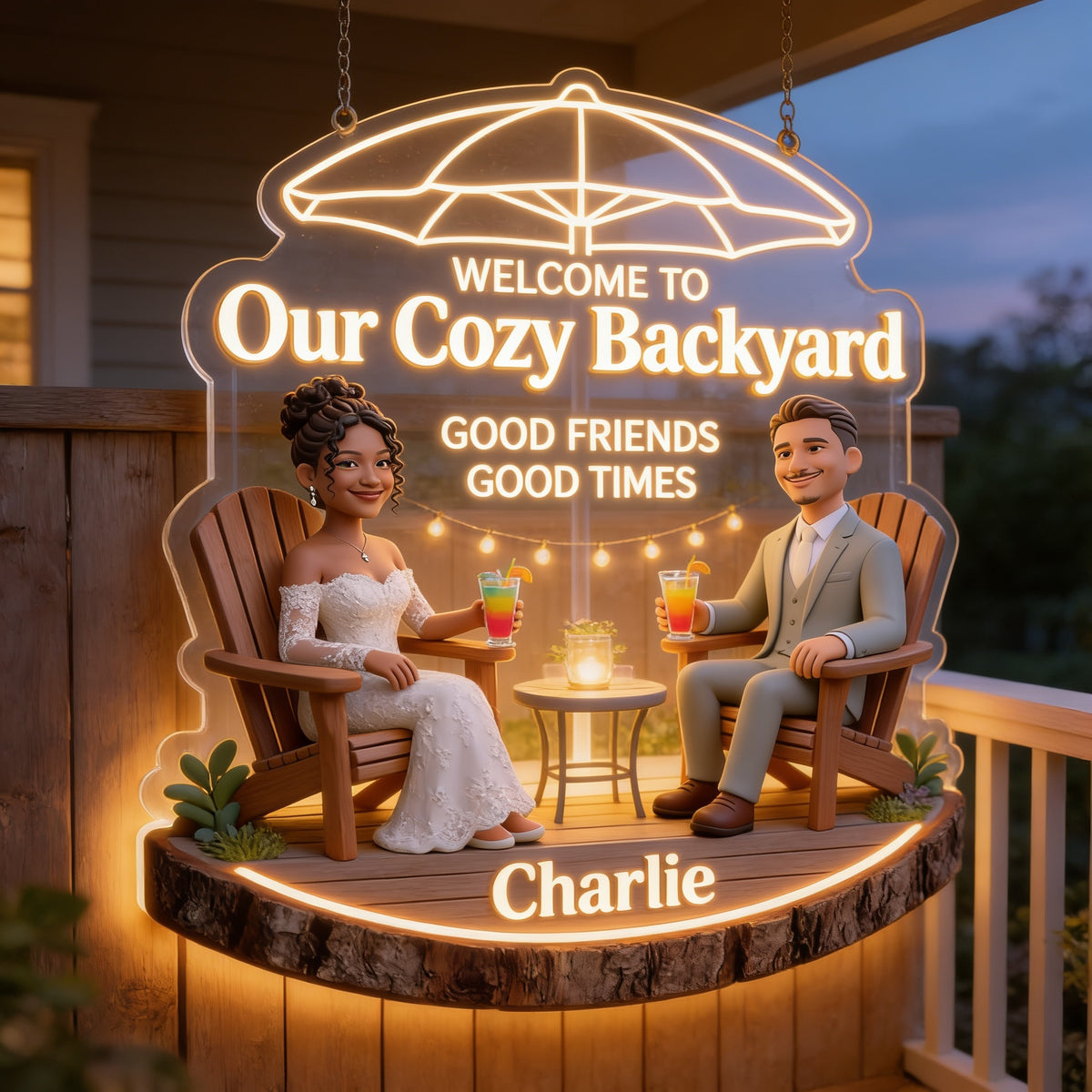 Personalized Latino Couple Wedding Backyard LED Acrylic Sign