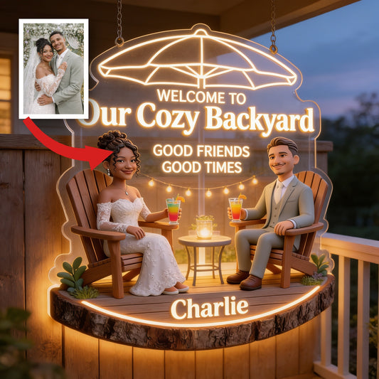 Personalized Latino Couple Wedding Backyard LED Acrylic Sign