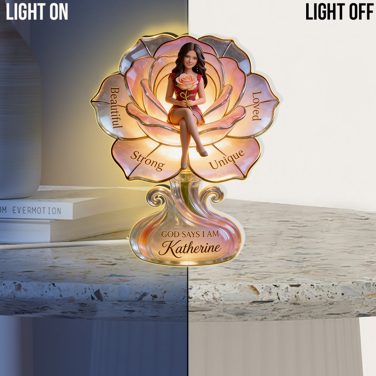 Personalized Middle-Aged Latina Woman Acrylic LED Night Light Self Love Gift