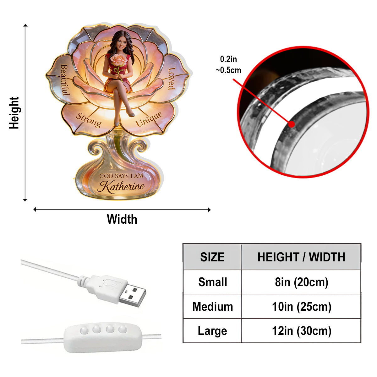 Personalized Middle-Aged Latina Woman Acrylic LED Night Light Self Love Gift