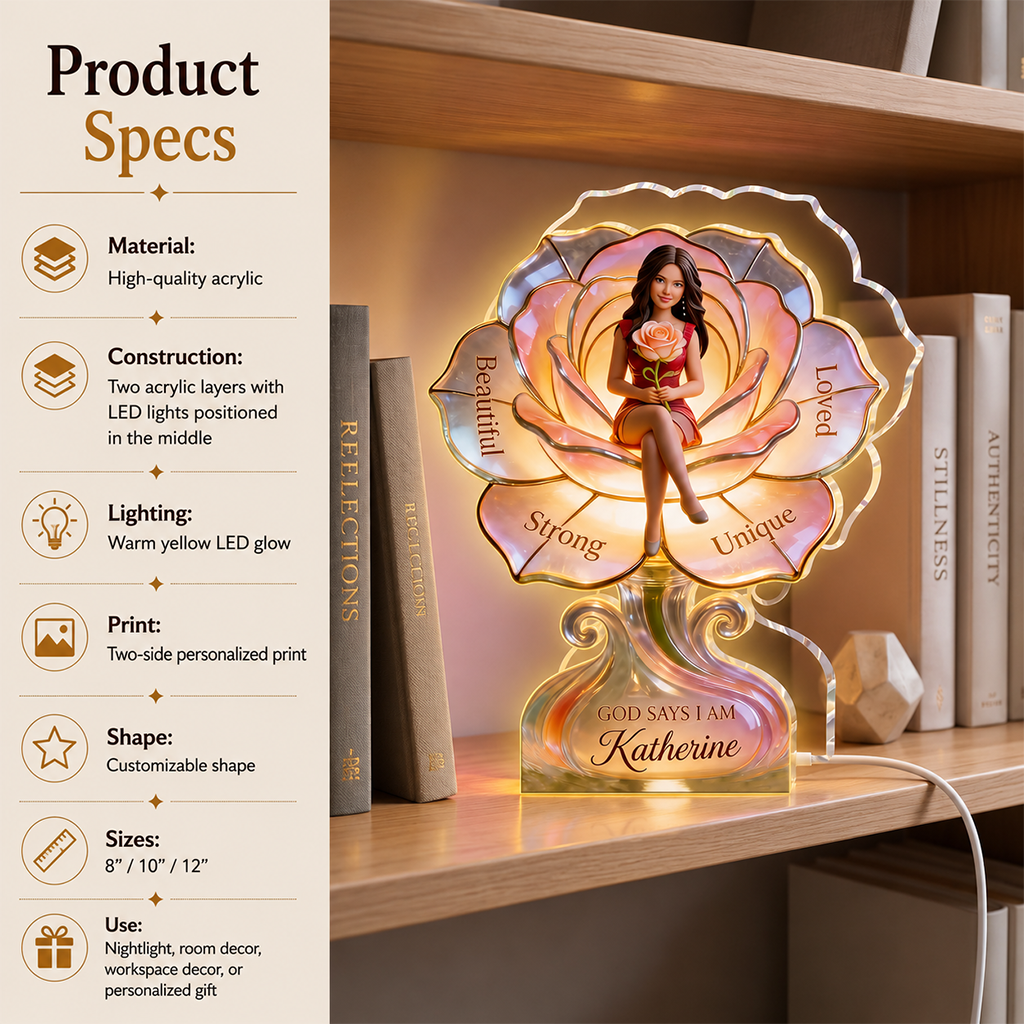 Personalized Older Woman Acrylic LED Night Light Gift for Grandma Mom Wife