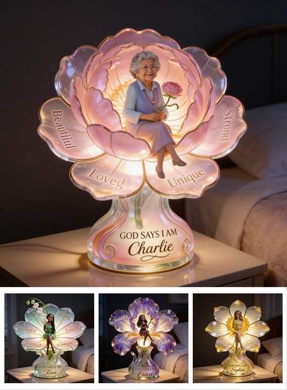 Personalized Older Latina Woman Acrylic LED Night Light, Grandma Mom Self Love Gift