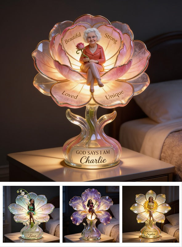 Personalized Older Woman Acrylic LED Night Light Gift for Grandma Mom Wife