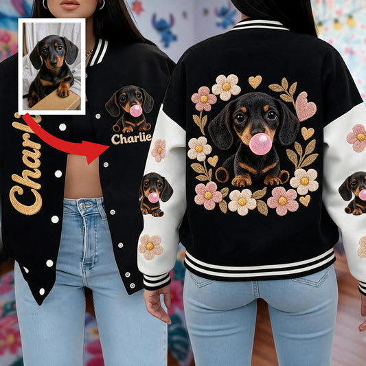 Personalized Black and Tan Dachshund Puppy Varsity Jacket Pet Owner Gift