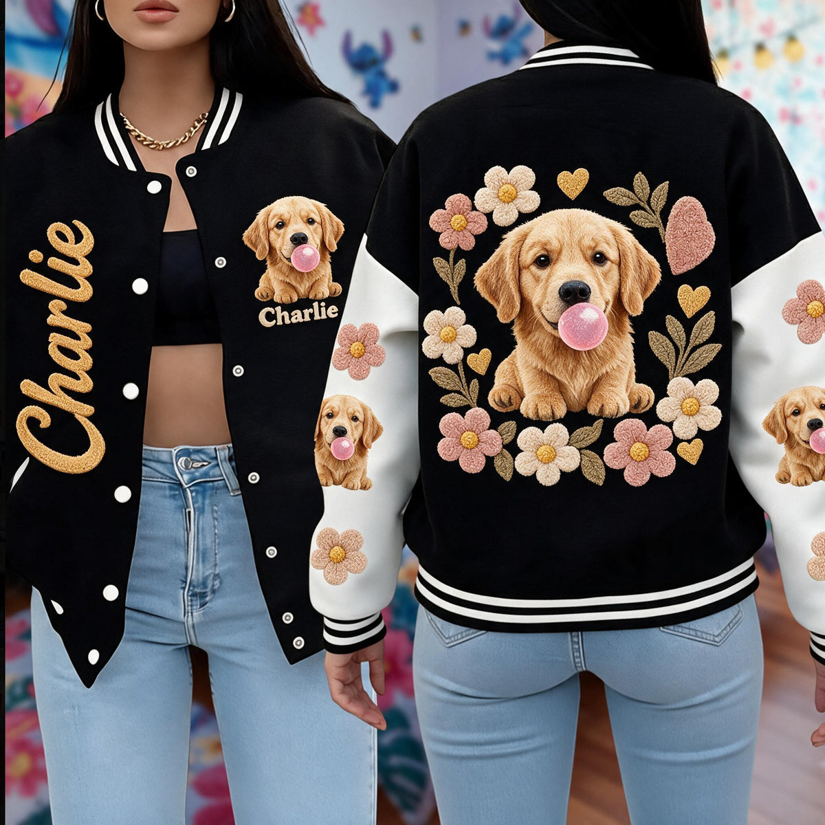 Personalized Adult Golden Retriever Varsity Jacket Custom Dog Lover Outerwear