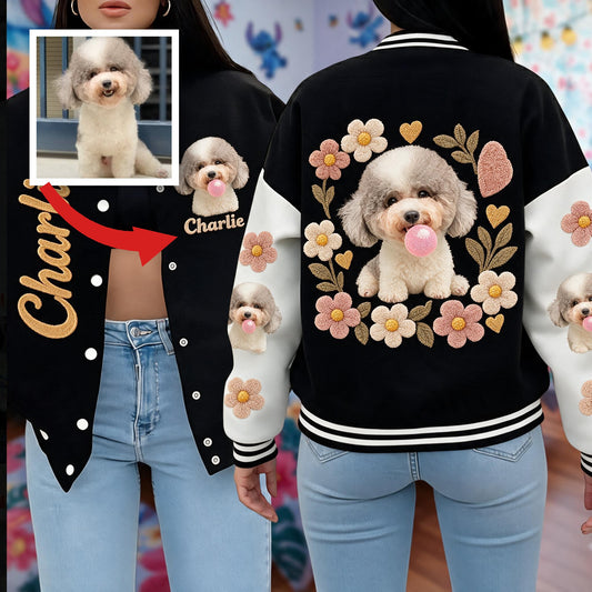 Personalized Adult Curly Fur Poodle Varsity Jacket Dog Owner Gift