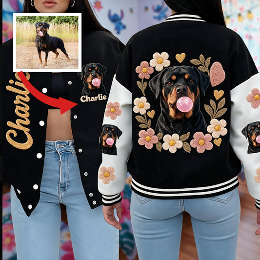 Personalized Black and Tan Adult Rottweiler Varsity Jacket Dog Owner Gift
