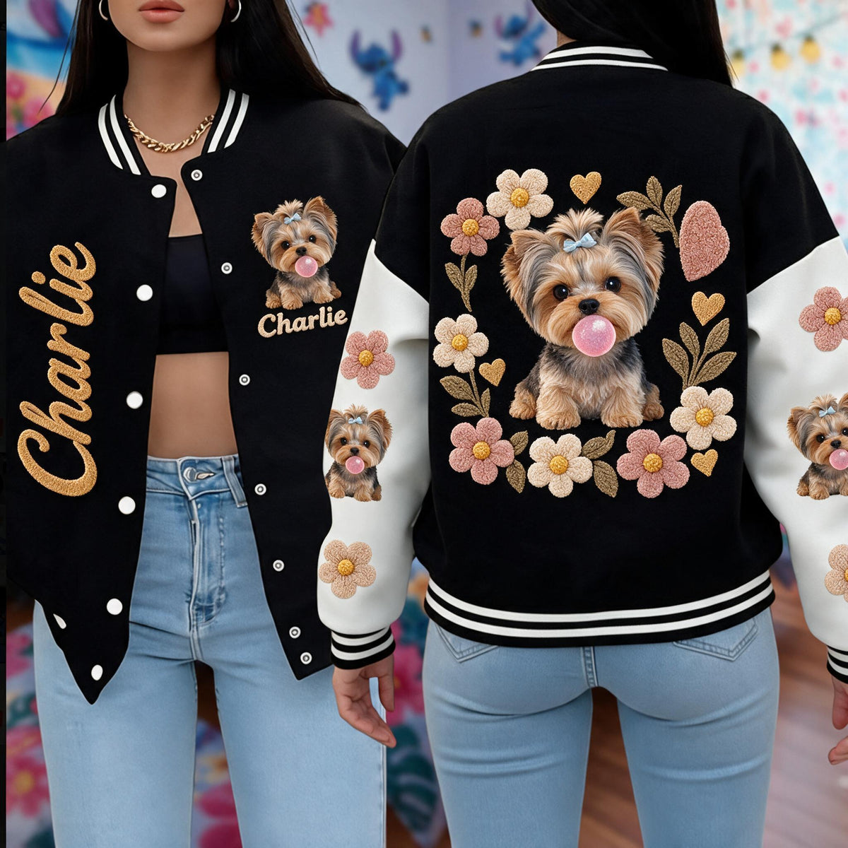 Personalized Yorkshire Terrier Varsity Jacket Dog Lover Casual Outerwear