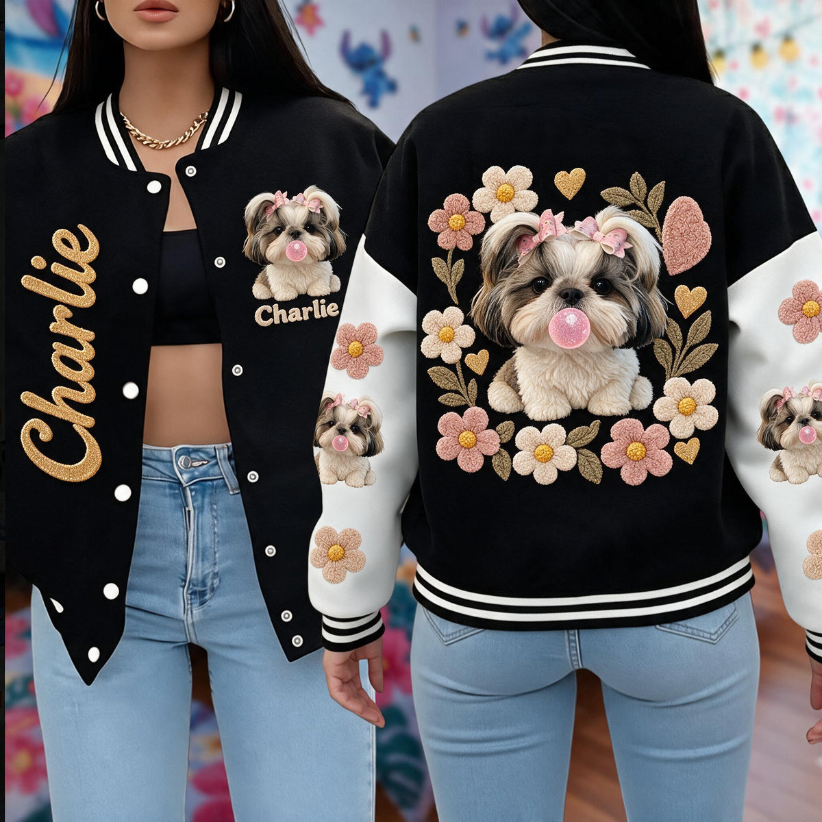 Personalized Fluffy Shih Tzu Varsity Jacket Dog Lover Gift