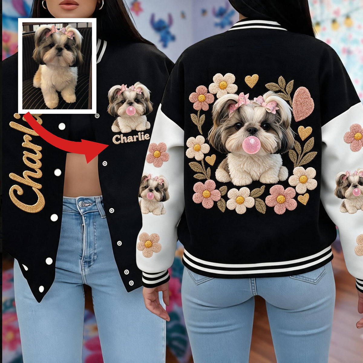 Personalized Fluffy Shih Tzu Varsity Jacket Dog Lover Gift