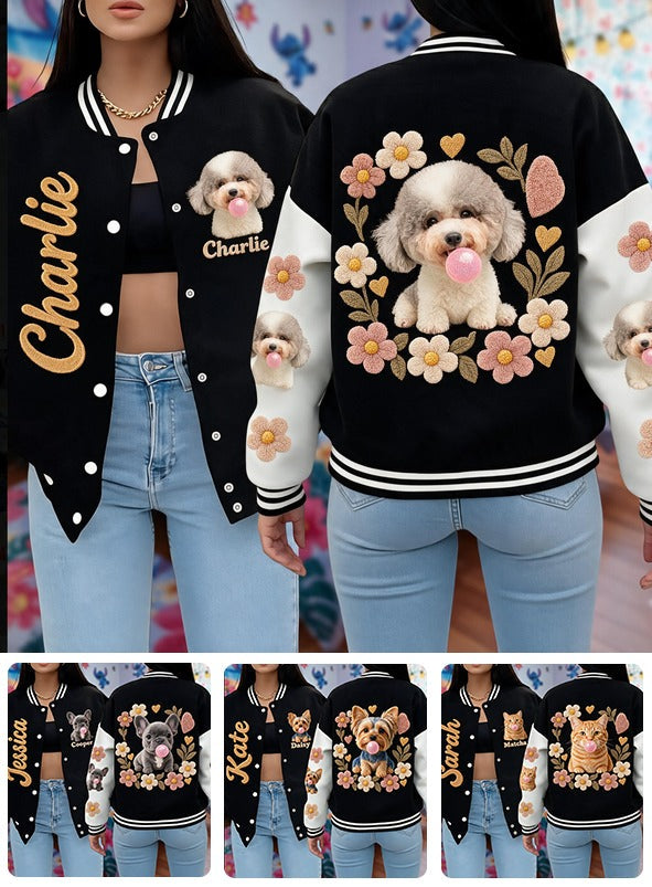 Personalized Adult Curly Fur Poodle Varsity Jacket Dog Owner Gift