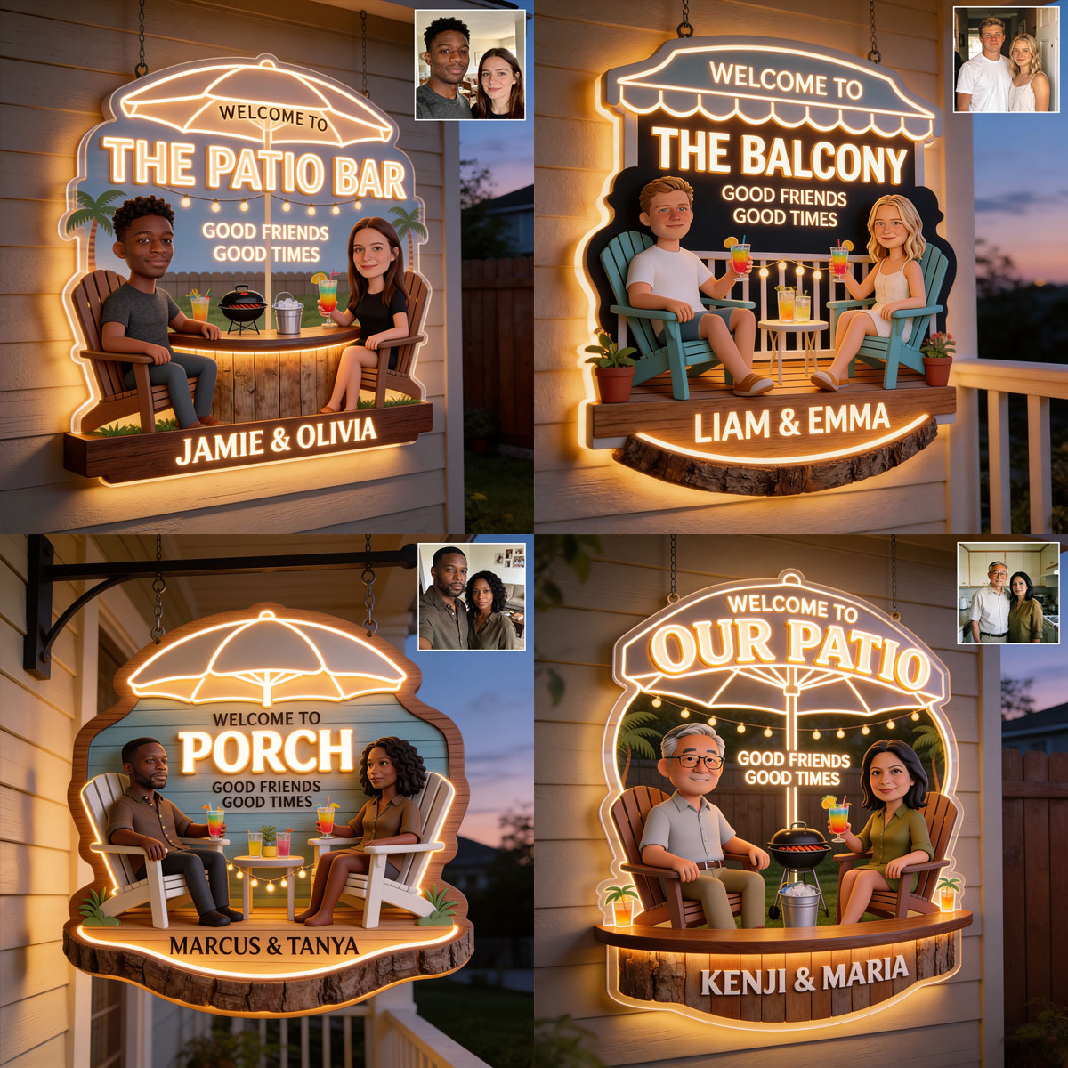 Personalized Couple Backyard Patio LED Light Acrylic Sign