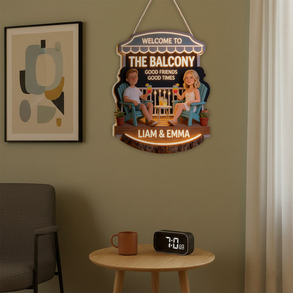 Personalized Gay Couple Backyard Oasis LED Acrylic Sign, Patio Home Decor